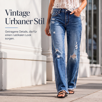 📢🎉50%Rabatt!!!🛍️✨Damen-Jeans im Used-Look mit geradem Bein