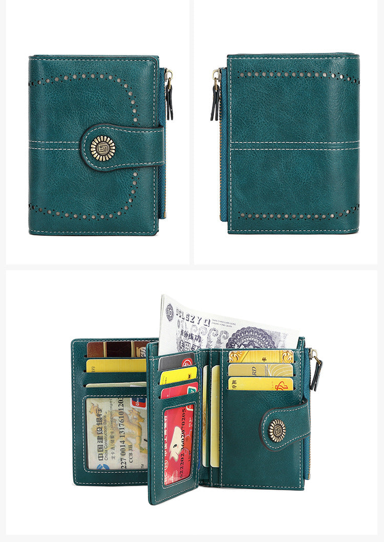 🎁RFID-Schutzhülle für Damen mit kurzem Reißverschluss und mehreren Kartenfächern und Schnalle🎁