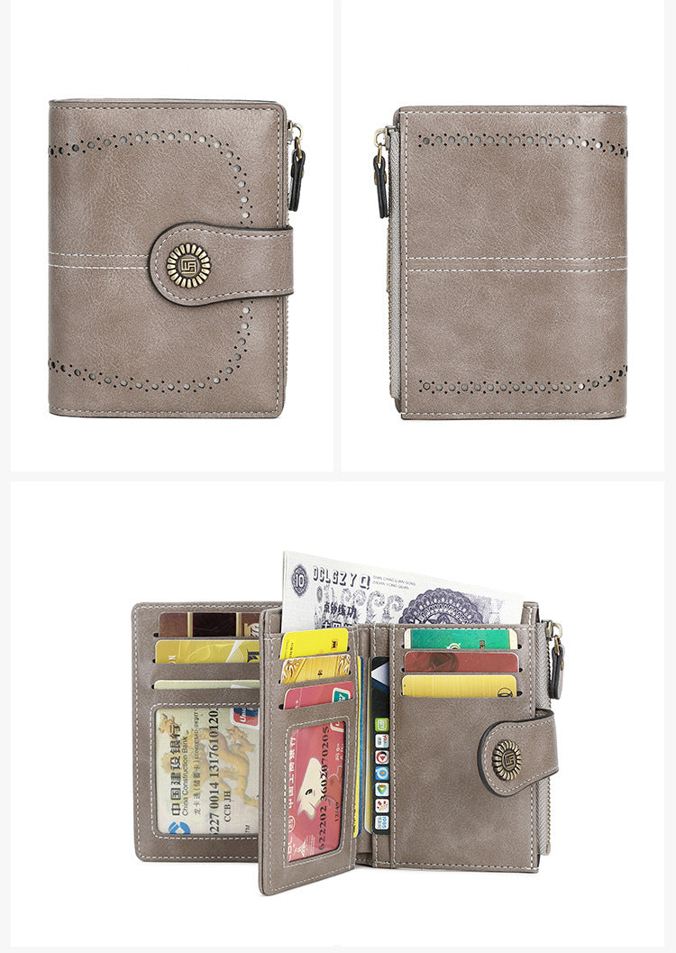 🎁RFID-Schutzhülle für Damen mit kurzem Reißverschluss und mehreren Kartenfächern und Schnalle🎁