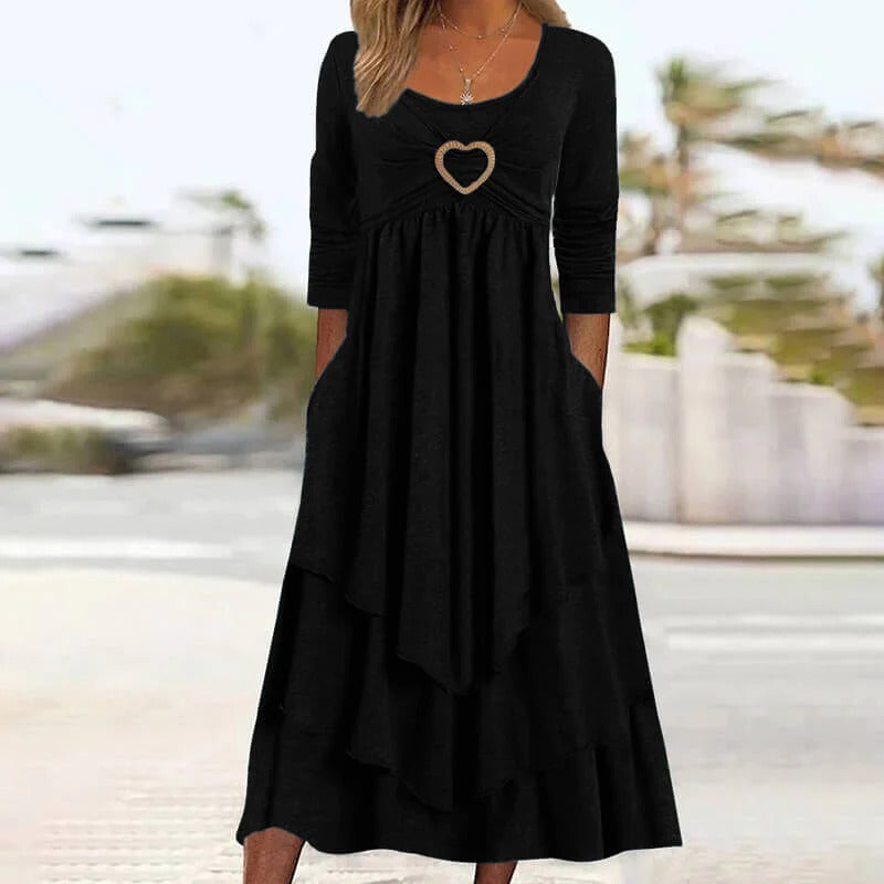 🏆👗 Tiered Midi Dress with Heart Accent – Figurschmeichelndes A-Linien-Design, luftiger Stoff & süßes Herzdetail – Perfekt für Reise & Feiern versandfrei