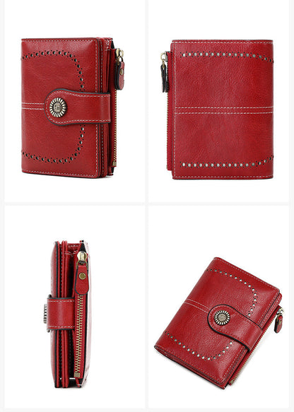 🎁RFID-Schutzhülle für Damen mit kurzem Reißverschluss und mehreren Kartenfächern und Schnalle🎁