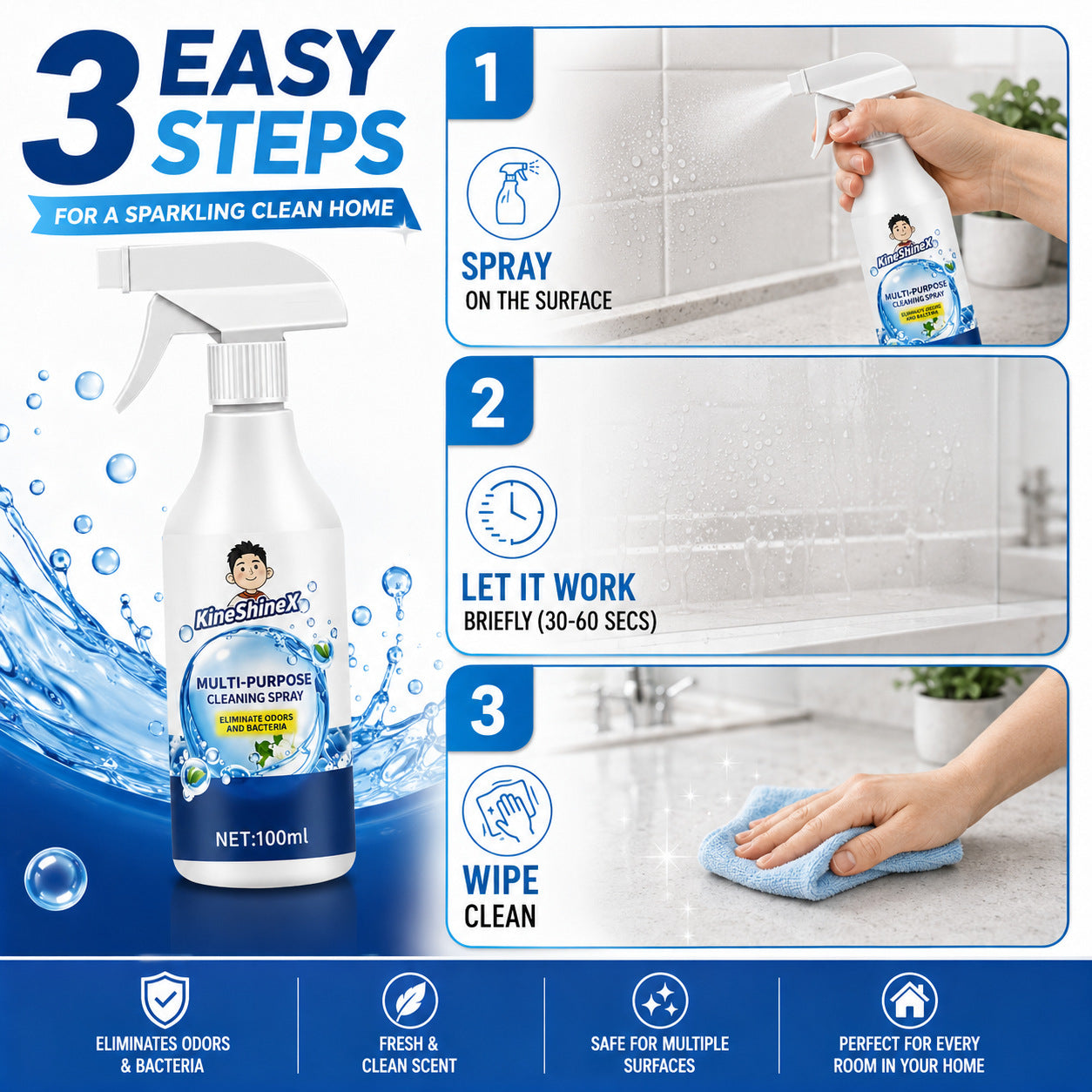 🧴 Fast Clean Multi Surface Spray – kraftvolle Reinigung für alle Oberflächen – entfernt Schmutz, Fett & Bakterien – rückstandsfrei & schnell trocknend – Buy 2 Get 1 Free!