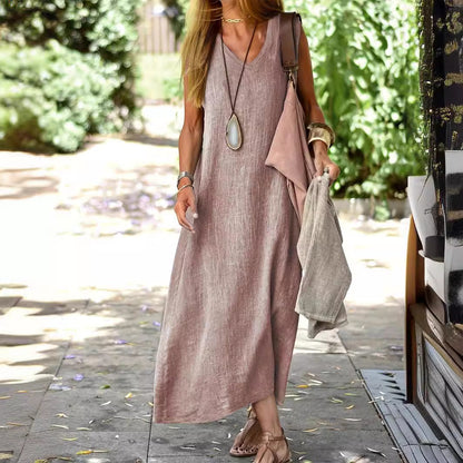 🔥50 % RABATT💝Langes, einfarbiges Sommerkleid in Übergröße für Damen
