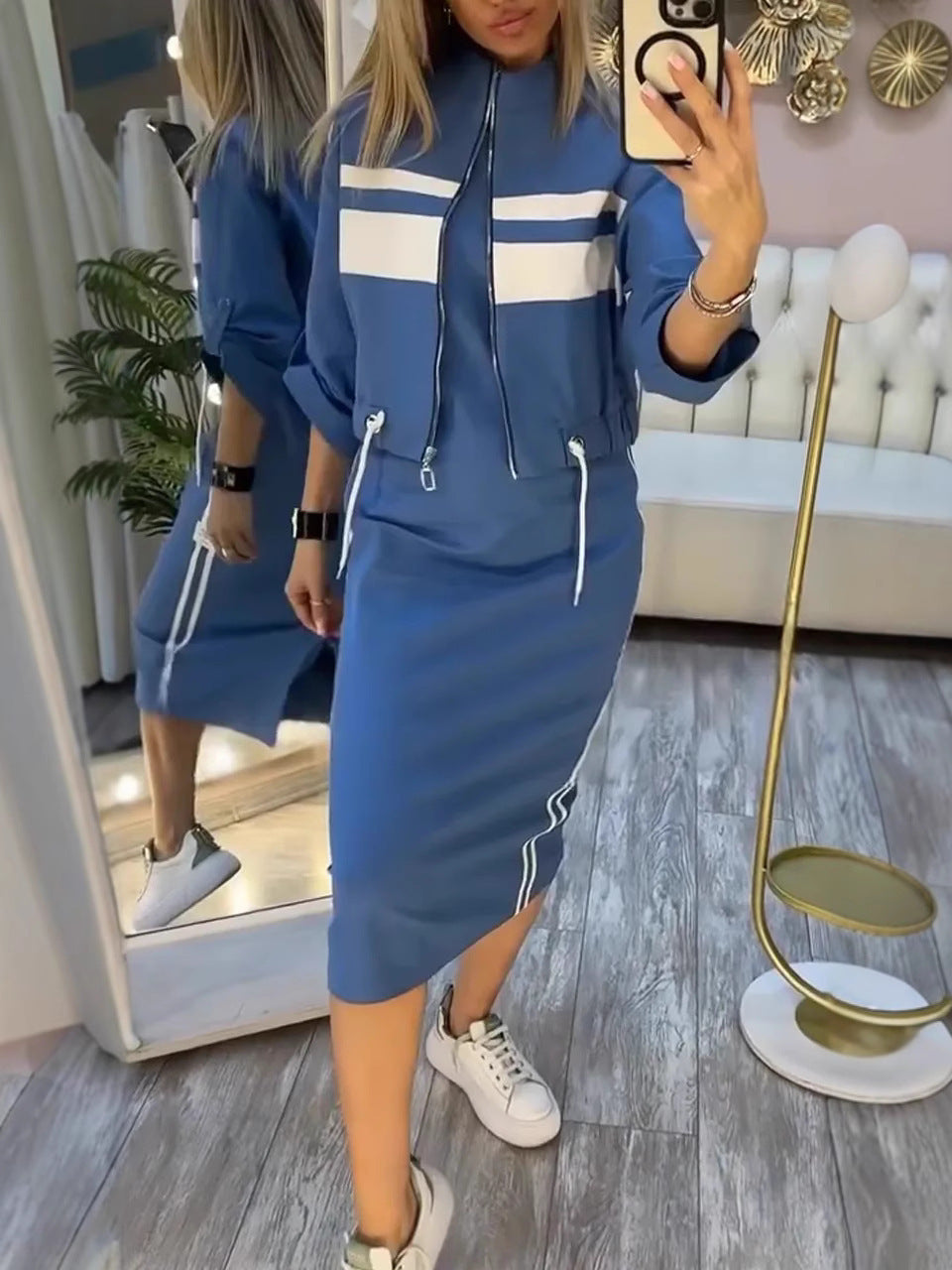 ❄️LETZTER TAG – 50 % RABATT 💖 Damen-Set aus Stehkragenjacke und Kleid
