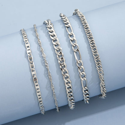 5-teiliges Set aus dicken und dünnen Armbändern und Fußkettchen