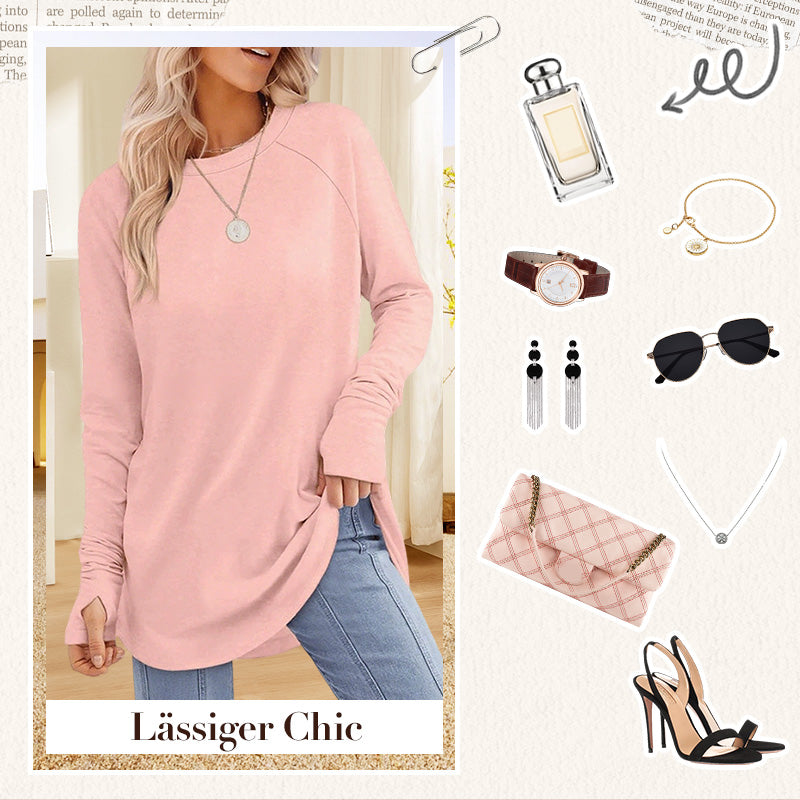📢🎉50%Rabatt!!!🛍️✨Damen lässiges Langarm-Oberteil mit Rundhalsausschnitt