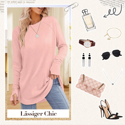 📢🎉50%Rabatt!!!🛍️✨Damen lässiges Langarm-Oberteil mit Rundhalsausschnitt
