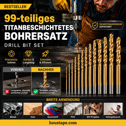 🔧 50% RABATT! 🔥 99-teiliges Set titanbeschichteter Bohrer – Hocheffizient & langlebig – Ideal für Metall, Holz & Kunststoff – direkt vom Hersteller 🛠️💪✨
