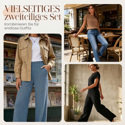 👚 50% RABATT! 🔥 Damen Zweiteiler aus Rippstrick – Oberteil & Weite Hose, Bequemer Schnitt & Perfekt Für Einen Stilvollen, Sofortigen Look 💃