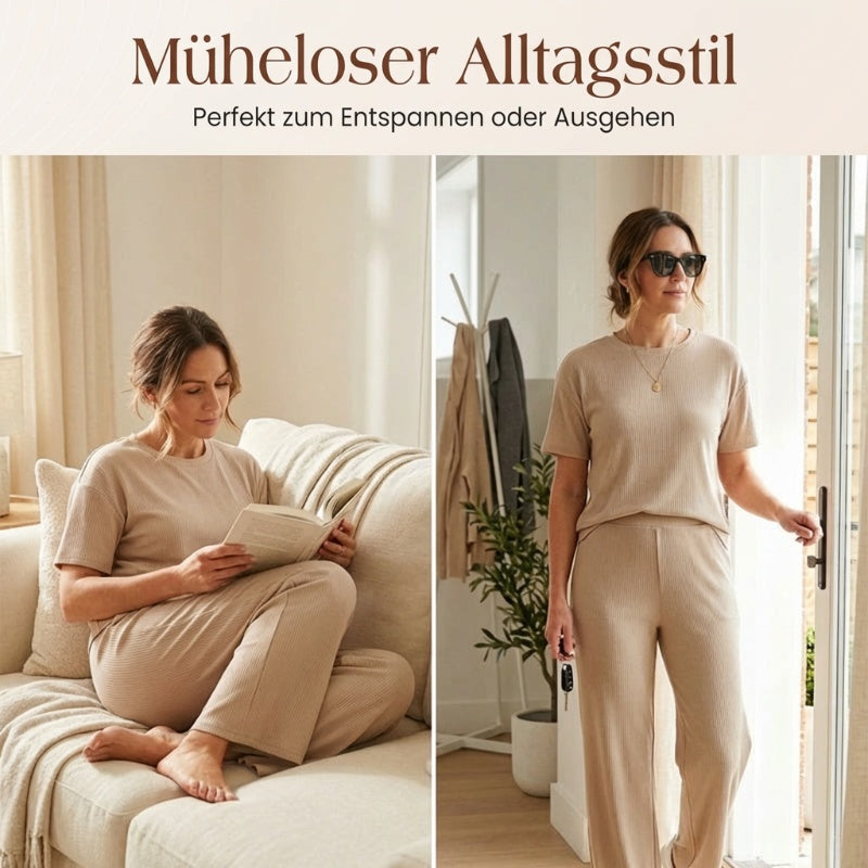 👚 50% RABATT! 🔥 Damen Zweiteiler aus Rippstrick – Oberteil & Weite Hose, Bequemer Schnitt & Perfekt Für Einen Stilvollen, Sofortigen Look 💃