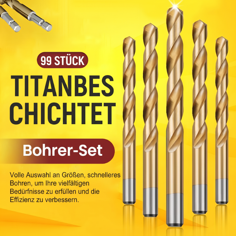 🔧 50% RABATT! 🔥 99-teiliges Set titanbeschichteter Bohrer – Hocheffizient & langlebig – Ideal für Metall, Holz & Kunststoff – direkt vom Hersteller 🛠️💪✨