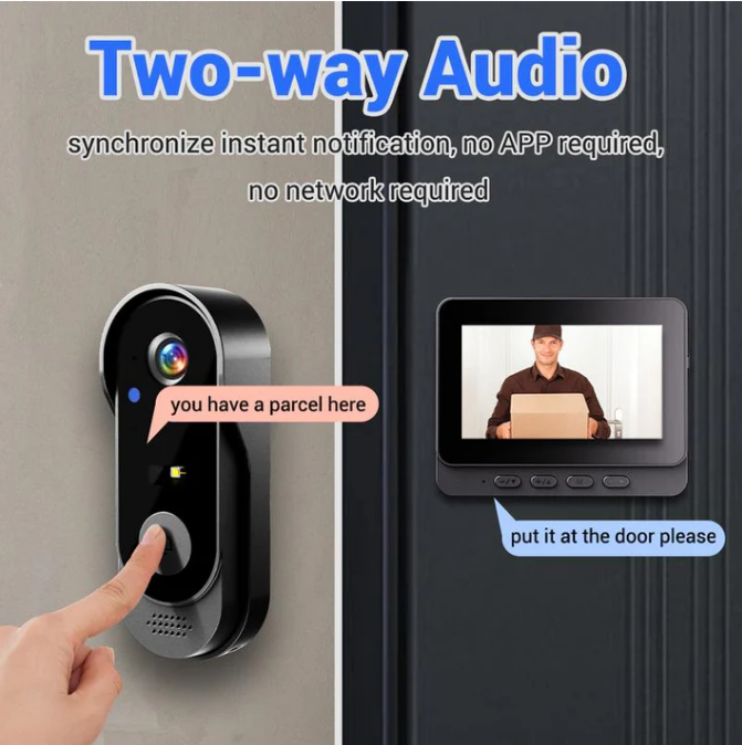 Drahtlose Türklingel-Kamera: 1080P, 170°-Winkel, 4,3-Zoll-Bildschirm, IPX65-Outdoor-Wasserdichtigkeit, Nachtsicht