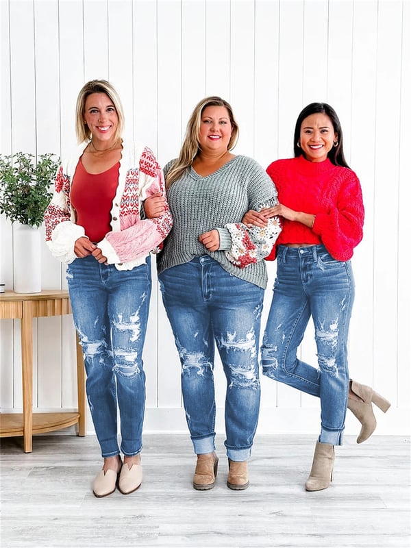 📢📢50%Rabatt!!!🎉✨Bauchweg-Jeans im Used-Look mit Bündchen