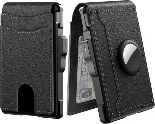 💼🔒Men's Slim RFID Blocking Aluminum Wallet – Pop-Up Card Holder with Money Clip & Dual ID Windows
