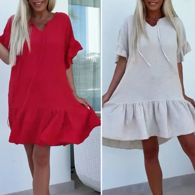 💕New Arrival Hot Sale 💕Einfarbiges Damenkleid aus Baumwolle und Leinen【Hochwertige Stoffe, eleganter Rock】