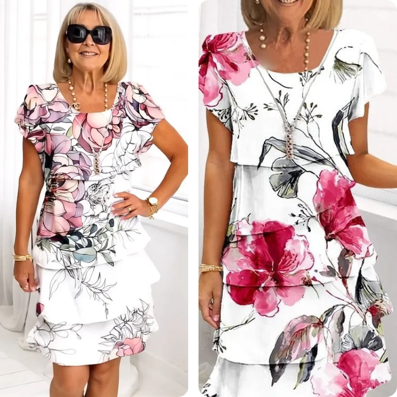 🌸 Kaskadenkleid mit mehrblütigem Blumenmuster💖