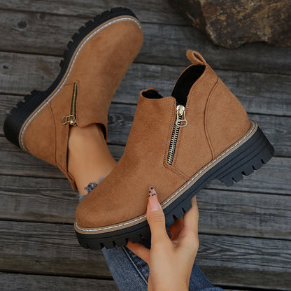 🥾 Damenschuhe trendig und komfortabel, runde Spitze mit Zip 🌟👢