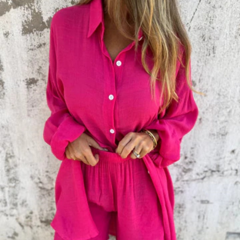 ✨Sehr bequem✨ Lässiges Langarmshirt und Shorts, zweiteiliges Set für Damen