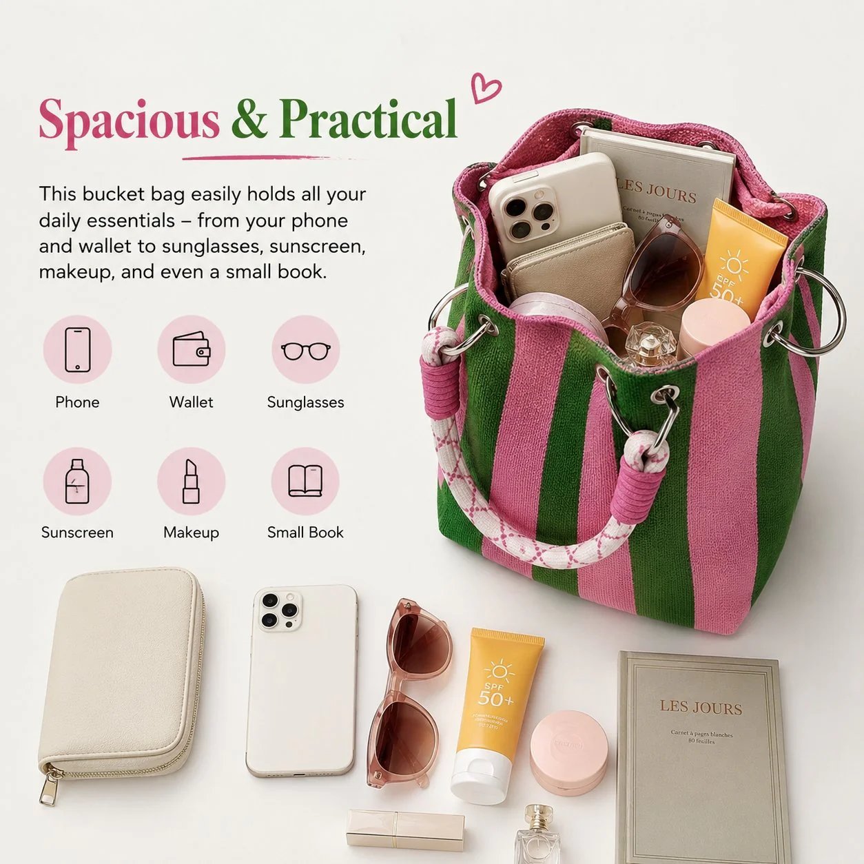 🏆👜 Zeitlich begrenzter Sale: 50% RABATT 🌴 Boho Gestreifter Strick-Bucket-Bag für Damen – Handgemachte Sommer-Strand-Umhängetasche
