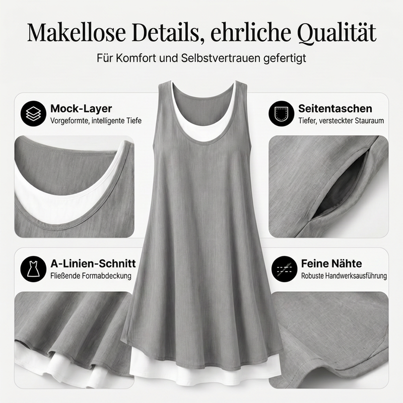 🔔 Letzte 100 Stück – solange der Vorrat reicht! Lässiges, lockeres, ärmelloses Tanktop-Kleid in Layering-Optik für Damen