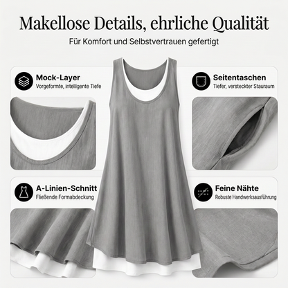 🔔 Letzte 100 Stück – solange der Vorrat reicht! Lässiges, lockeres, ärmelloses Tanktop-Kleid in Layering-Optik für Damen