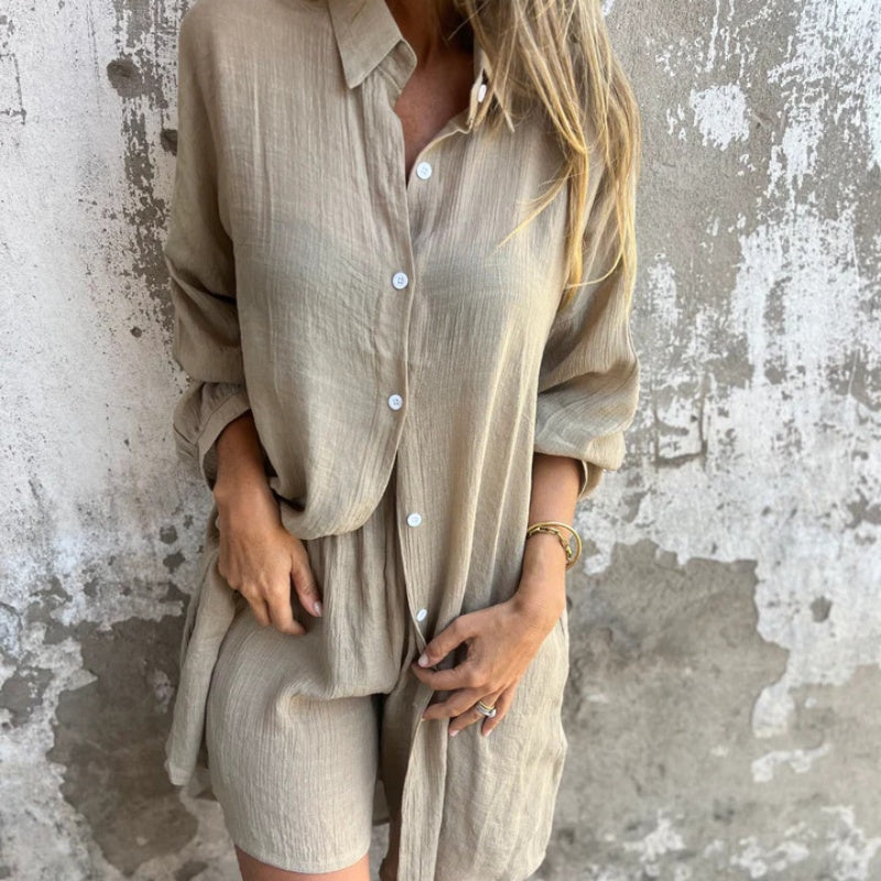 ✨Sehr bequem✨ Lässiges Langarmshirt und Shorts, zweiteiliges Set für Damen