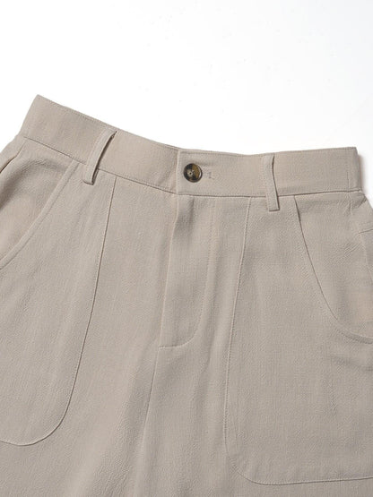 🔥Damen Palazzo-Hose aus Baumwoll-Leinen-Mischgewebe, sommerlich fließend, weit geschnitten, gerades Bein, mit Tasche, lässige, einfarbige Loungehose mit weichem, elastischem Bund und hohem Bund.