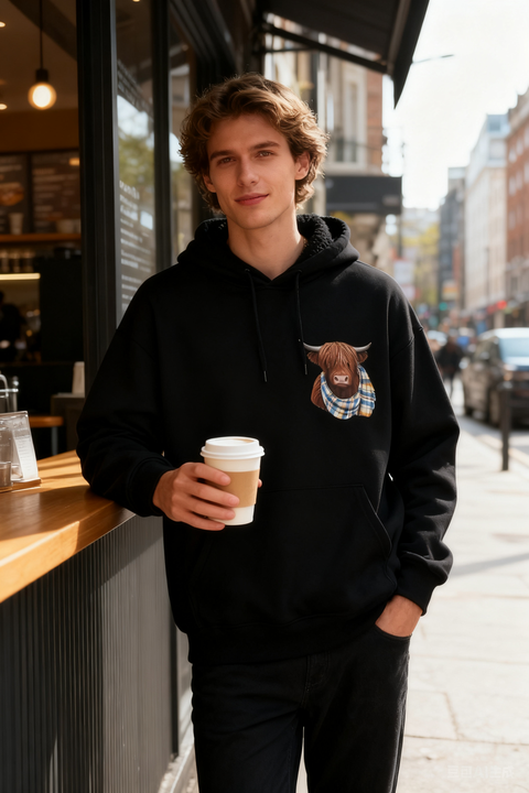 🎄🎅WEIHNACHTSANGEBOT 50 % RABATT!!🎁Süßes Highland Cow Sweatshirt mit Kapuze und kuscheligem Fleecefutter🦬