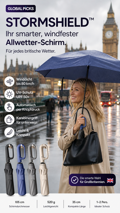 🔥Automatischer Faltregenschirm – Winddicht, wasserdicht & kompakt ☔ mit Schlaufenverschluss für den täglichen Gebrauch 🌬️💧