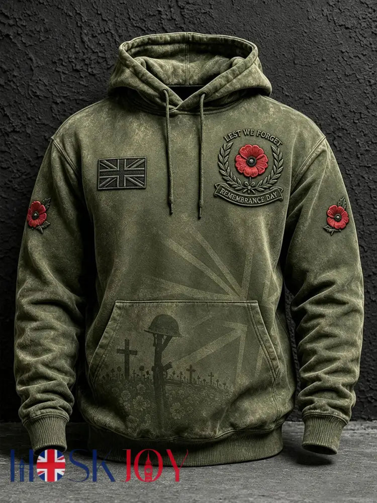 Men's Remembrance Day Lest We Forget Print Oversized Drop-Shoulder Hoodie With Pockets