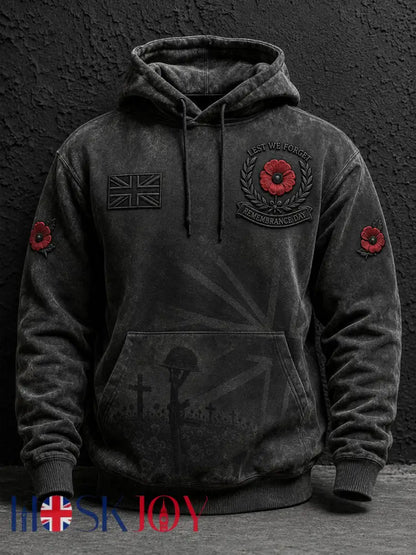 Men's Remembrance Day Lest We Forget Print Oversized Drop-Shoulder Hoodie With Pockets