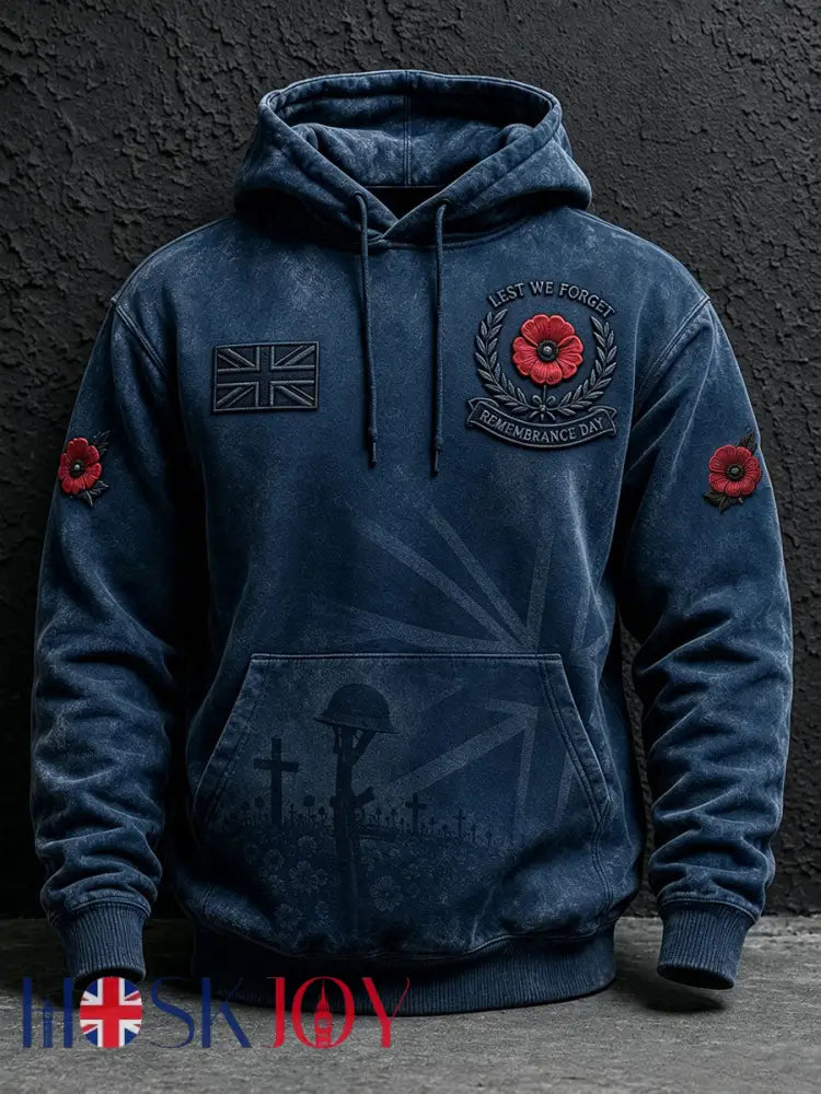 Men's Remembrance Day Lest We Forget Print Oversized Drop-Shoulder Hoodie With Pockets