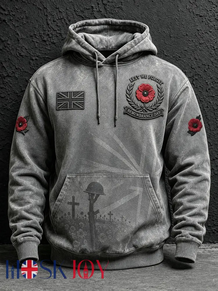 Men's Remembrance Day Lest We Forget Print Oversized Drop-Shoulder Hoodie With Pockets