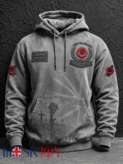 Men's Remembrance Day Lest We Forget Print Oversized Drop-Shoulder Hoodie With Pockets