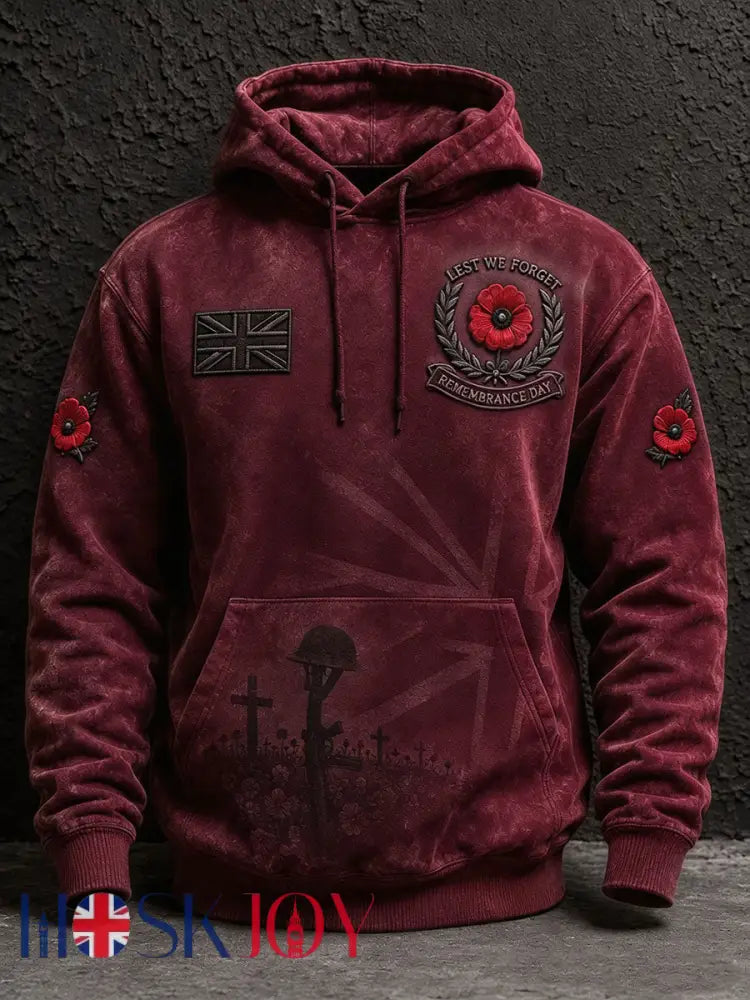 Men's Remembrance Day Lest We Forget Print Oversized Drop-Shoulder Hoodie With Pockets