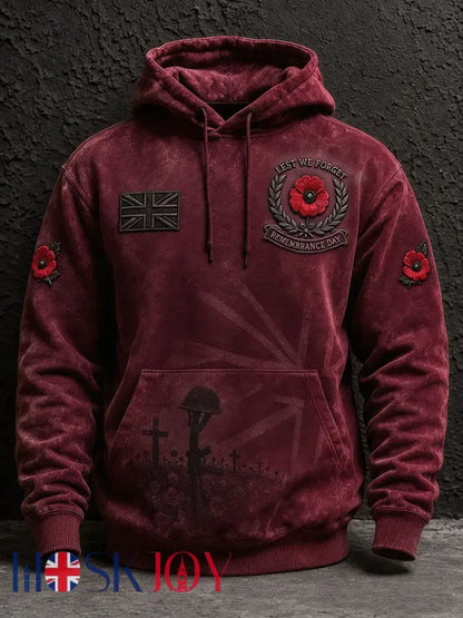 Men's Remembrance Day Lest We Forget Print Oversized Drop-Shoulder Hoodie With Pockets