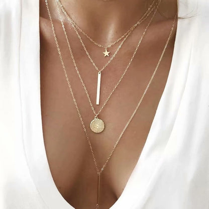 Elegante, mehrreihige Halskette mit einem zarten Anhänger🎁