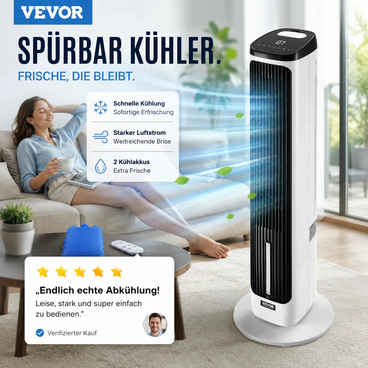 Tragbarer USB-Turmventilator mit 3 Geschwindigkeitsstufen