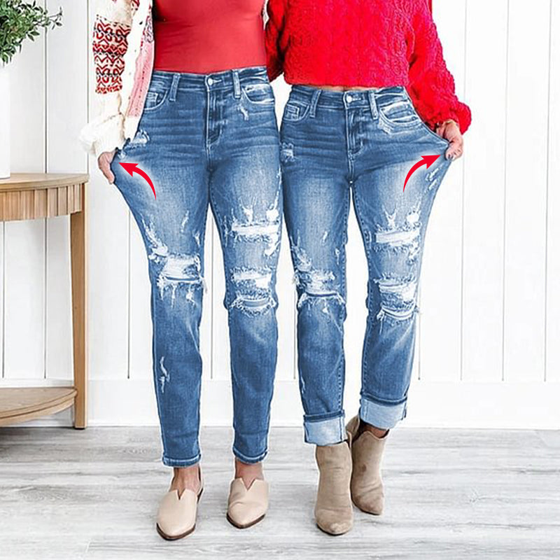 📢📢50%Rabatt!!!🎉✨Bauchweg-Jeans im Used-Look mit Bündchen