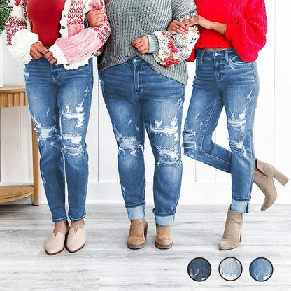 📢📢50%Rabatt!!!🎉✨Bauchweg-Jeans im Used-Look mit Bündchen