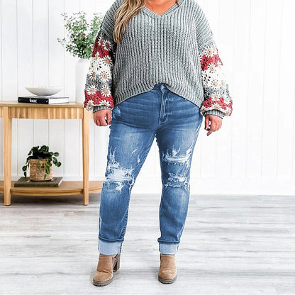 📢📢50%Rabatt!!!🎉✨Bauchweg-Jeans im Used-Look mit Bündchen