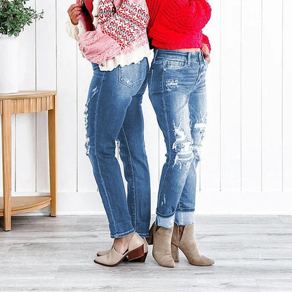 📢📢50%Rabatt!!!🎉✨Bauchweg-Jeans im Used-Look mit Bündchen