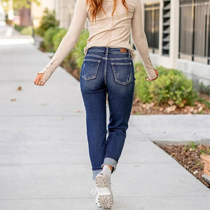 📢📢50%Rabatt!!!🎉✨Bauchweg-Jeans im Used-Look mit Bündchen
