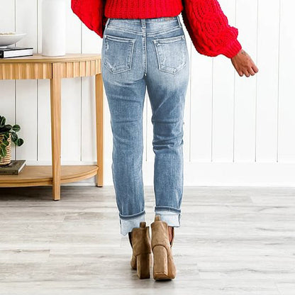 📢📢50%Rabatt!!!🎉✨Bauchweg-Jeans im Used-Look mit Bündchen