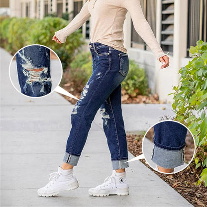📢📢50%Rabatt!!!🎉✨Bauchweg-Jeans im Used-Look mit Bündchen