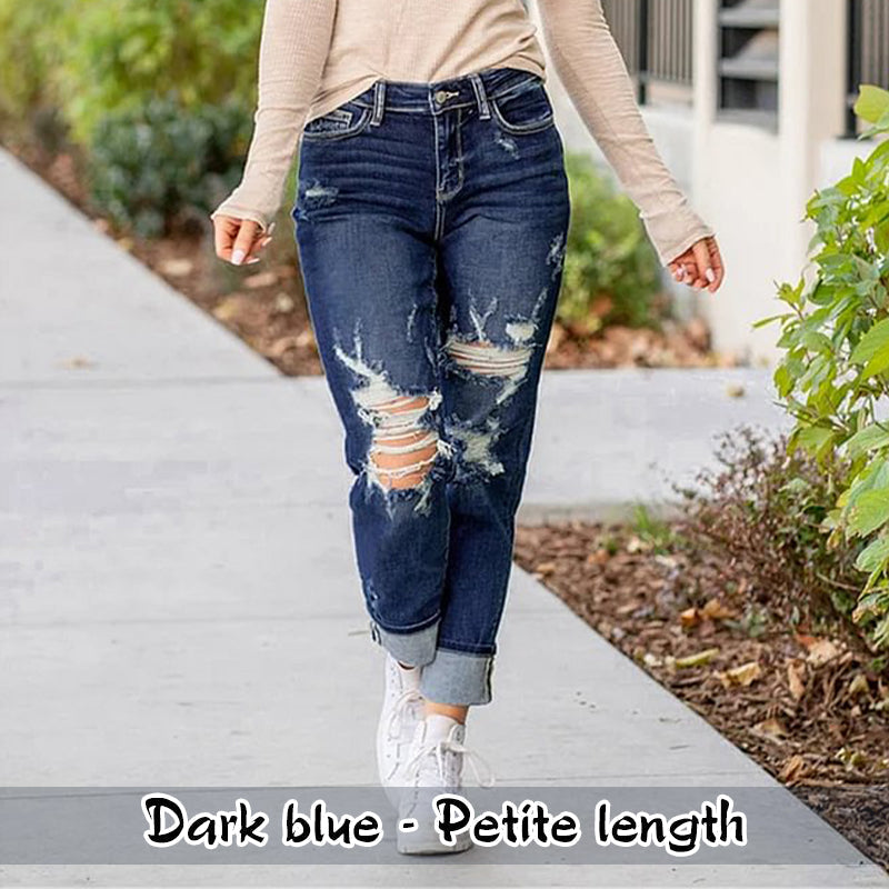 📢📢50%Rabatt!!!🎉✨Bauchweg-Jeans im Used-Look mit Bündchen