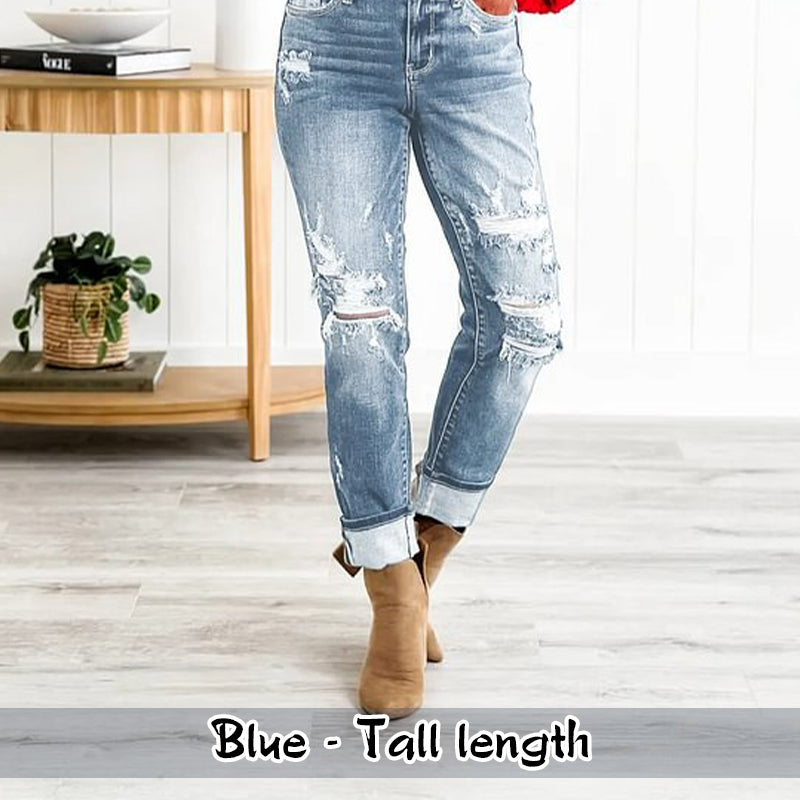 📢📢50%Rabatt!!!🎉✨Bauchweg-Jeans im Used-Look mit Bündchen