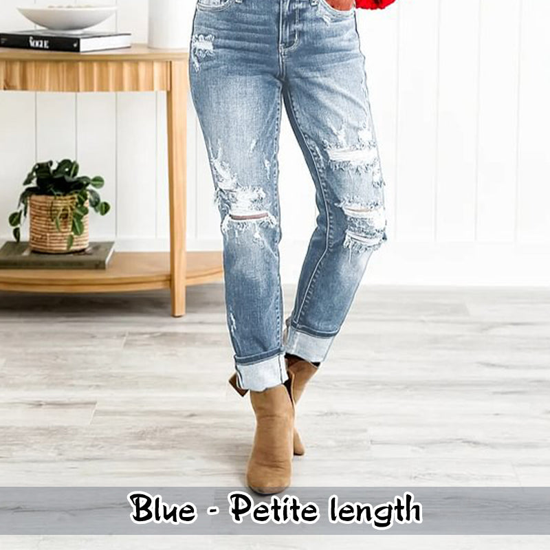 📢📢50%Rabatt!!!🎉✨Bauchweg-Jeans im Used-Look mit Bündchen