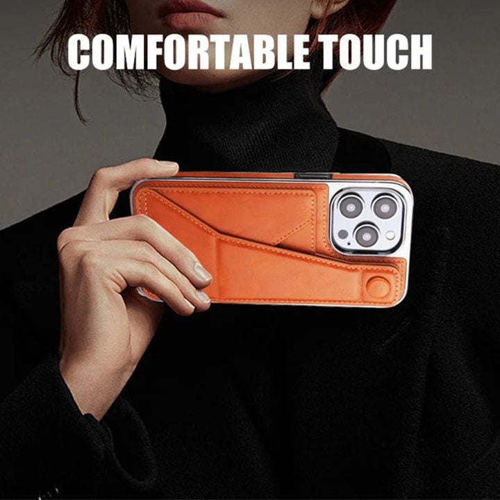 Vollschutz-Handyhülle aus Kunstleder mit Armbandständer und Kartenfach für iPhone 12/13/14/15 Serie