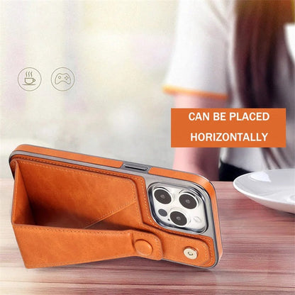 Vollschutz-Handyhülle aus Kunstleder mit Armbandständer und Kartenfach für iPhone 12/13/14/15 Serie